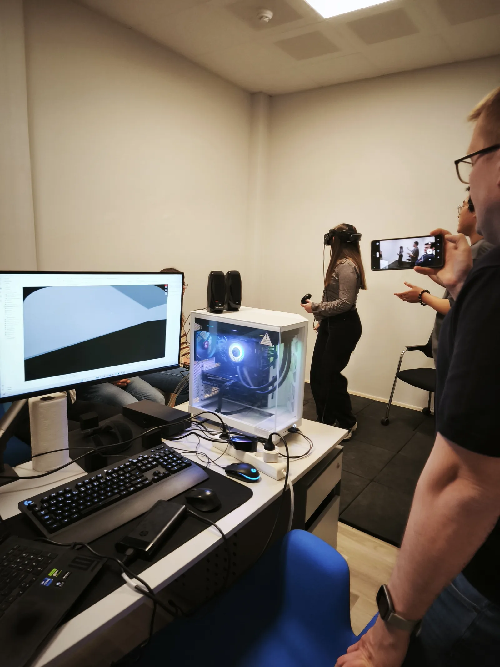 VR demonstration with headset and workstation